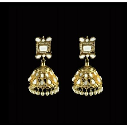 PAKISTANI INDIAN WOMEN GIRLS GOLD-PLATED THAPA KUNDAN EMBELLISHED NATURAL PEARLS