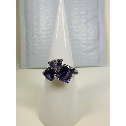 Bomb Party Sz8 Revealed Ring Fashion Jewelry RBP 3 Chunky Purple Gems Rhodium Pl