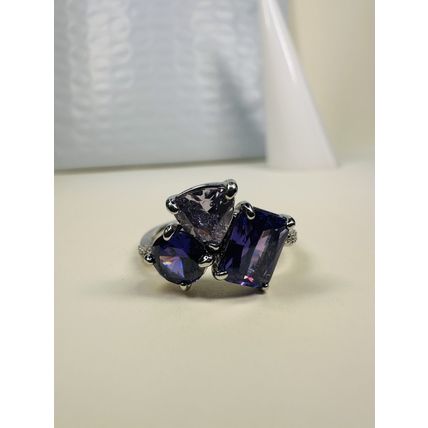 Bomb Party Sz8 Revealed Ring Fashion Jewelry RBP 3 Chunky Purple Gems Rhodium Pl