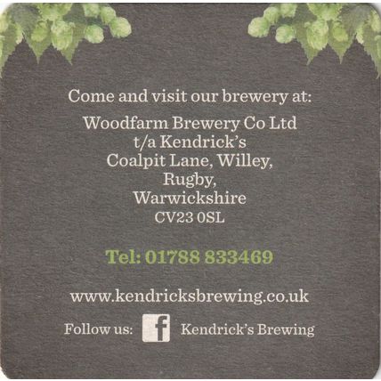 BEER MAT - KENDRICK'S BREWING (RUGBY) - (Cat No 001) - (2015)