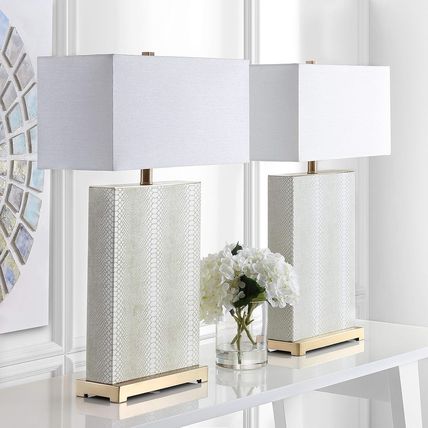 SAFAVIEH Lighting Collection Joyce Modern Art Deco Cream Faux Snakeskin Rectangl