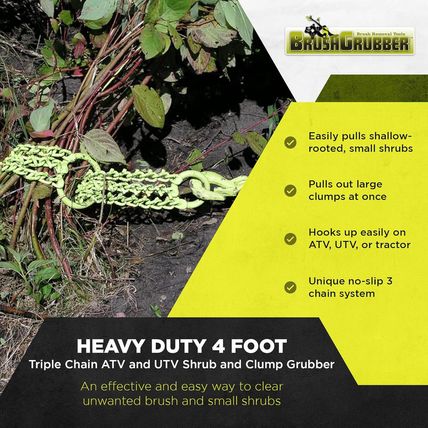Brush Grubber Heavy Duty 4 Foot Long Triple Chain ATV, UTV, and Tractor Shrub an