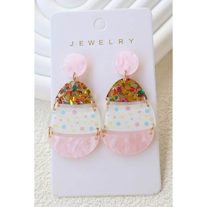 Pink Cute Printed Easter Egg Shape Drop Earrings