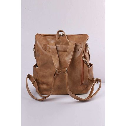 Chestnut Geometric Crochet Strap PU Leather Large Backpack