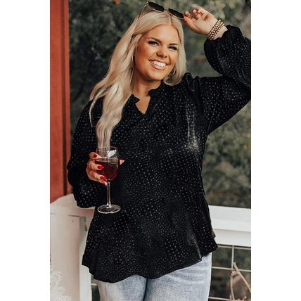 Black Plus Size Leopard Print Notch V Neck Blouse