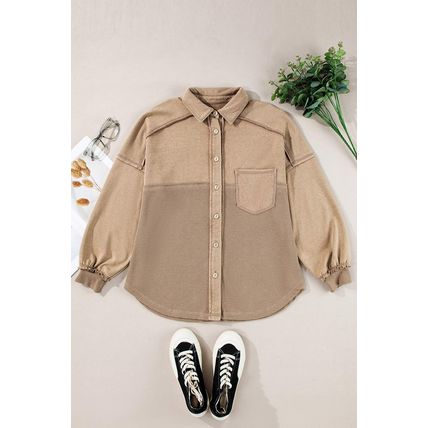 Goat Mineral Wash Textured Patchwork Loose Fit Shacket
