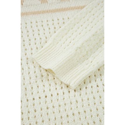 White BEACH Hollow Out Knitted Lightweight Dolman Sweater
