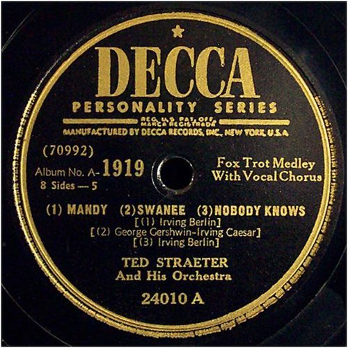 Decca 78 #24010 - Medley of 6 fox trots from 1919 - Ted Straeter Orchestra