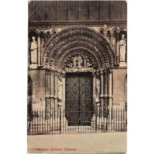 Postcard West Door ROCHESTER Cathedral Kent 1918