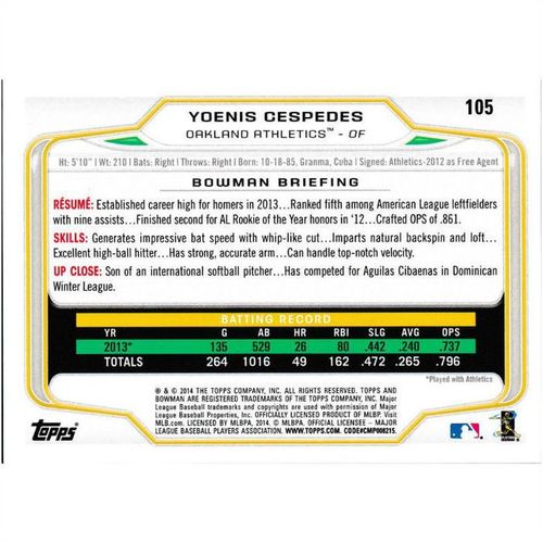 2014 Bowman - #105 - Yoenis Cespedes