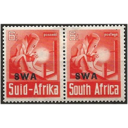 South West Africa 1941 SG119 6d Red-Orange WAR EFFORT Mounted Mint PAIR .. ...