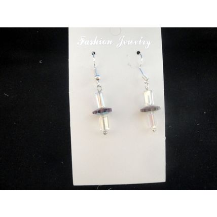 One off small graceful fire polished clear columns with ab flower petal earrings