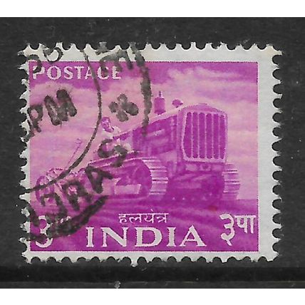 INDIA 1955 FIVE YEAR PLAN 3p BRIGHT PURPLE TRACTOR SG 354 FINE USED#