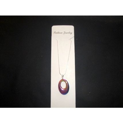 Reversible 29x16mm rainbow titanium Helios glass pendant & snake chain necklace