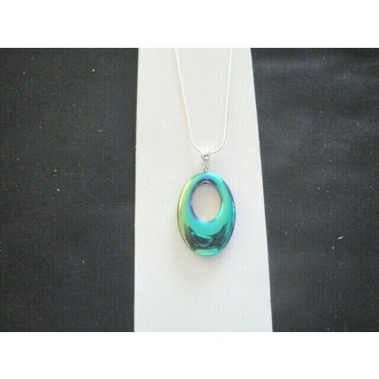 Reversible 29x16mm rainbow titanium Helios glass pendant & snake chain necklace