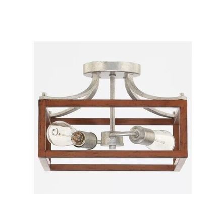 H B Boswell Quarter 12.5" 2-Lt Galvanized Semi-Flush Mount w/ Painted Wood