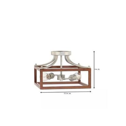 H B Boswell Quarter 12.5" 2-Lt Galvanized Semi-Flush Mount w/ Painted Wood