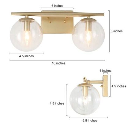 LNC Nobu 2-Light Champagne Gold Bathroom Vanity Wall Sconce w/ Clear Glass Globe