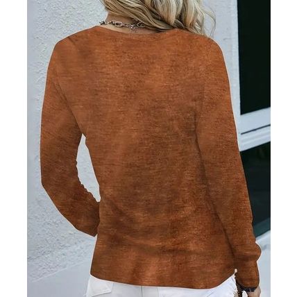 New Women's Fashion Large Rustic Brown Long Sleeve, Soft Knit Fabric Shirt