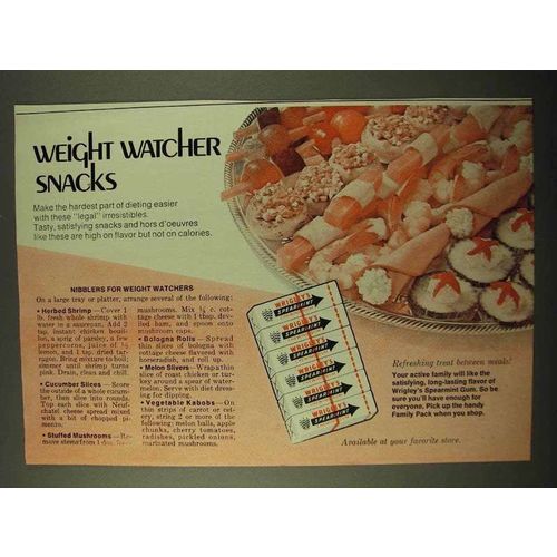1971 Wrigley's Spearmint Gum Ad - Weight Watcher Snacks
