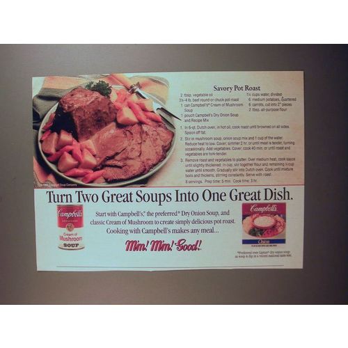 1991 Campbell's Cream of Mushroom soup Ad - Savory Pot Roast recipe