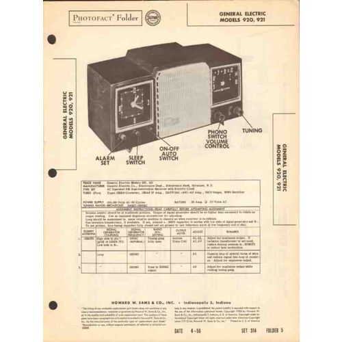 GENERAL ELECTRIC model 920 921 AM radio clock Sams Photofact manual