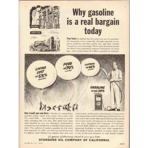 STANDARD OIL COMPANY OF CALIFORNIA 1954 gasoline bargain vintage ad