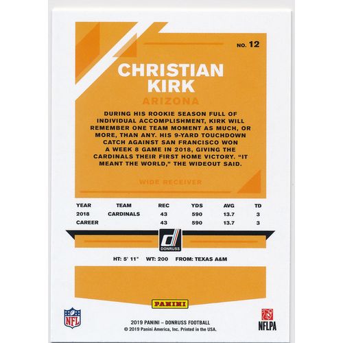 2019 Donruss Football Base 12 Christian Kirk Arizona Cardinals