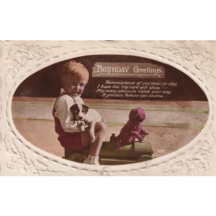 Giant Plasticine Appearance Dog Driving Toy Train RPC Old Postcard