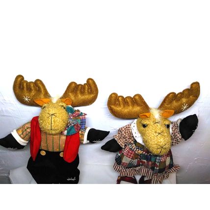 Christmas Moose's 15" Tall - Pair Male & Female! Adorable Christmas Season Decor