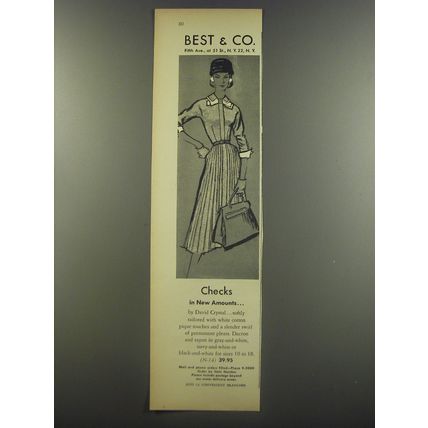 1956 Best & Co. Dress by David Crystal Ad - Checks in new amounts