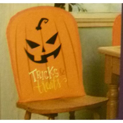 LOT OF 6 HALLOWEEN PUMPKIN TRICKS & TREATS CHAIR COVERS