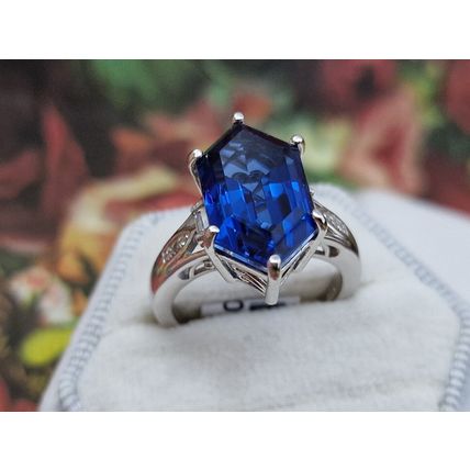 Minas Gerais Twilight Quartz Fancy Cut Ring Sz P½- Q Platinum Overlay 925 Silver