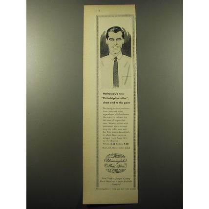 1960 Bloomingdale's Hathaway Shirts Ad - Hathaway's new Philadelphia collar
