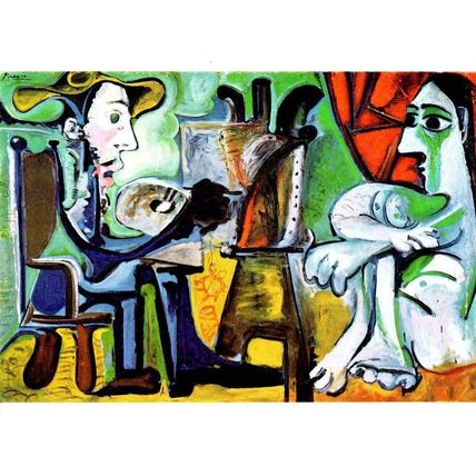 Pablo Picasso El Pintor Y Su Modelo Painting Postcard
