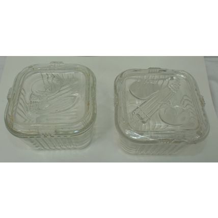 2 Vintage Hazel Atlas Federal Clear Glass Covered Dish Tomato Celery Ribbed