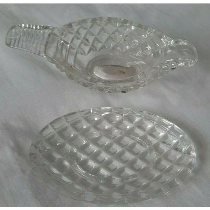 VINTAGE GLASS SAUCE BOAT AND DISH