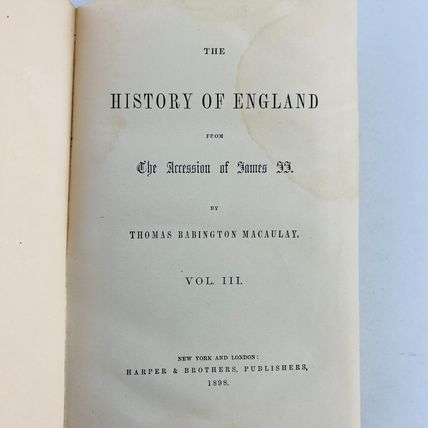 Lord Thomas Babington Macaulay History of England Volume III Hardcover Book 1898