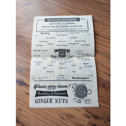 1961/62 Reading vs Northampton Town - Division 3 **FREE P&P**