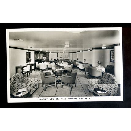 LS3858 - Cunard Liner - Queen Elizabeth - Tourist Class Lounge - postcard