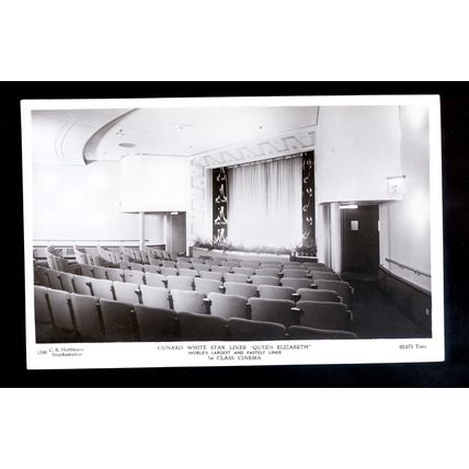 LS3854 - Cunard Liner - Queen Elizabeth - 1st Class Cinema - postcard