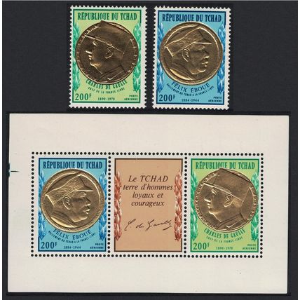 Chad First Death Anniversary of De Gaulle 2v+MS 1971 MNH SG#344-MS346