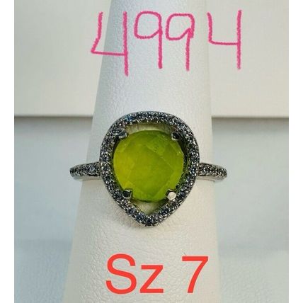 Ring Bomb Party Sz7 RBP Radiant Green Gem Rhodium P Band Costume Jewelry