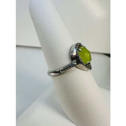 Ring Bomb Party Sz7 RBP Radiant Green Gem Rhodium P Band Costume Jewelry