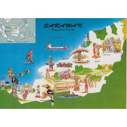 SARAWAK 2018 RIVERS STAMP SELVEDGE KAPIT PMK PAHANG MALAYSIA POSTCARD MAP GUIDE