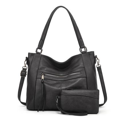 Women Tote Bag Handbags PU Leather Fashion Hobo Shoulder Bags Black