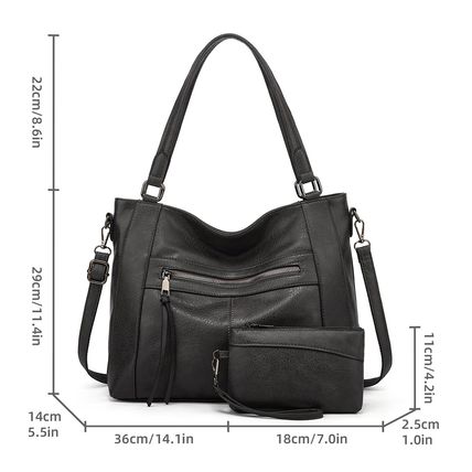 Women Tote Bag Handbags PU Leather Fashion Hobo Shoulder Bags Black