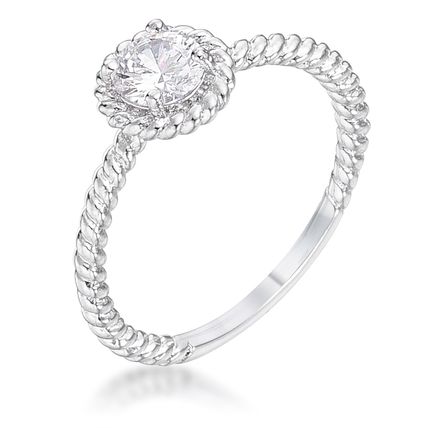 45Ct Rhodium Plated Mini Twisted Rope CZ Solitaire Ring