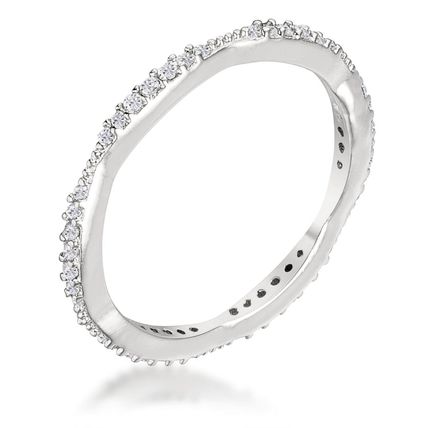 42Ct Dainty 18k Rhodium Plated Micro Pave CZ Stackable Eternity Ring