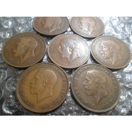 Bulk lot of George V pennies - 7 coins.
